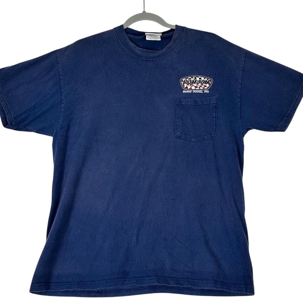 Vintage Ron Jon Surf Shop Cocoa Beach FL Graphic Tee‎ Adult XL Blue Racing Car